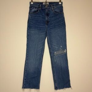 ABERCROMBIE + FITCH The 90s Straight Ultra High Rise Distressed Raw Hem Jeans